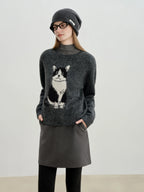 Luna Cat Jacquard Knit Sweater