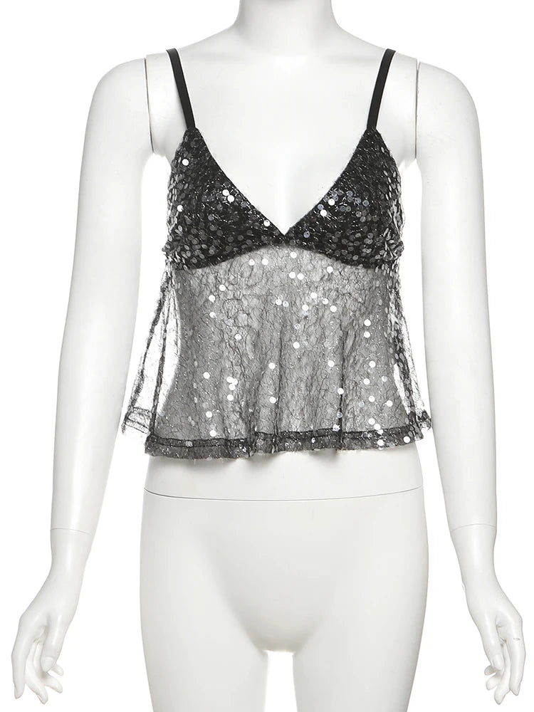 Sequined Mesh Top