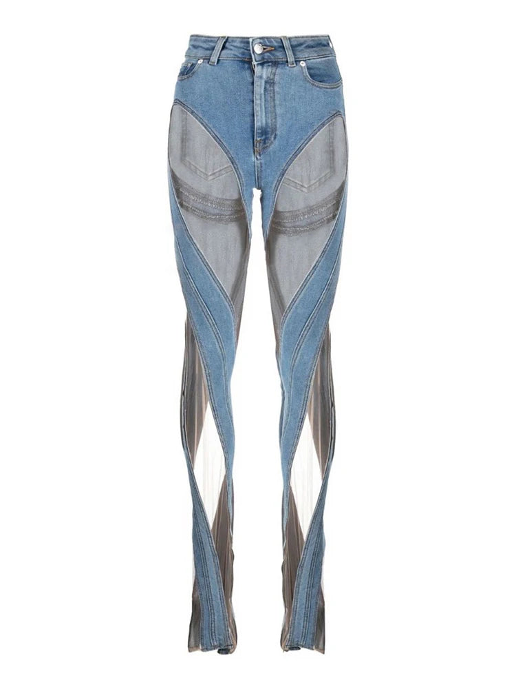 High Rise Mesh Skinny Jeans