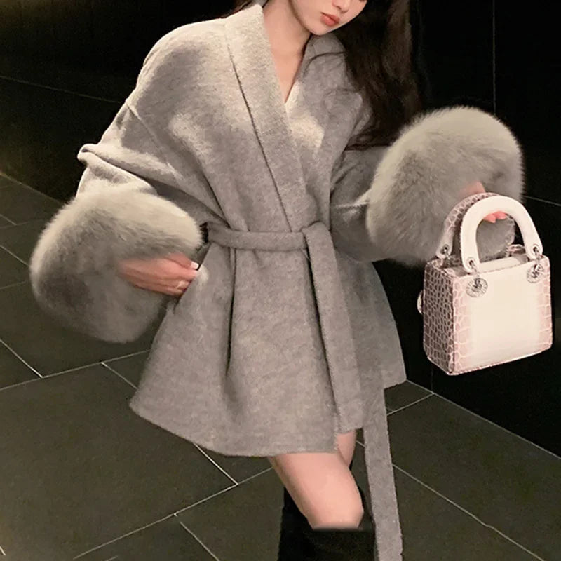 Aureline Fox Fur Wool Coat