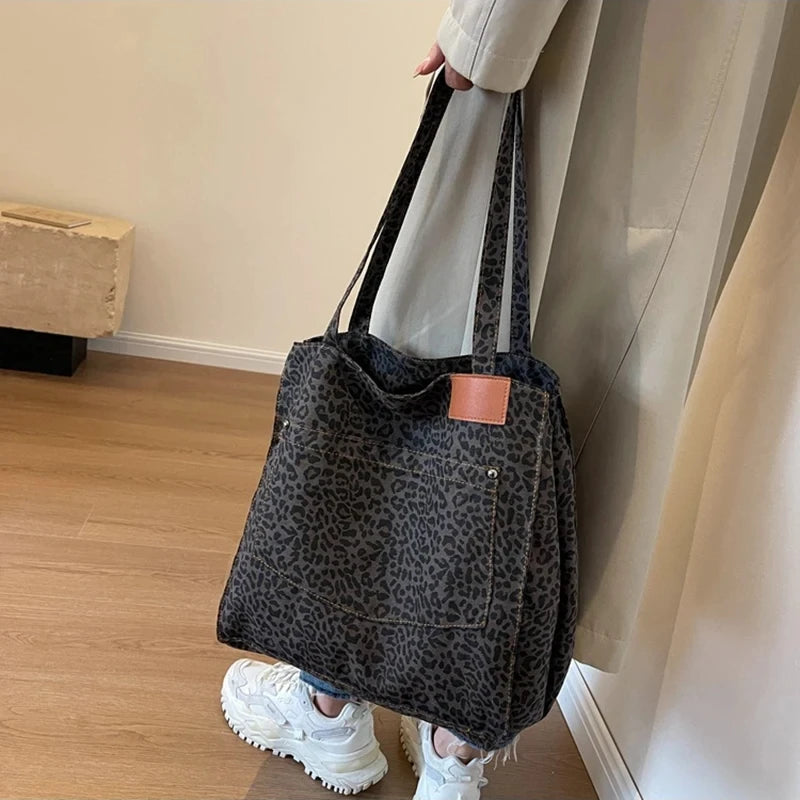 Retro Leopard Canvas Tote Bag