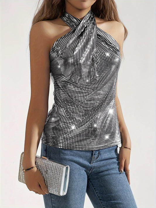 Metallic Halter Top