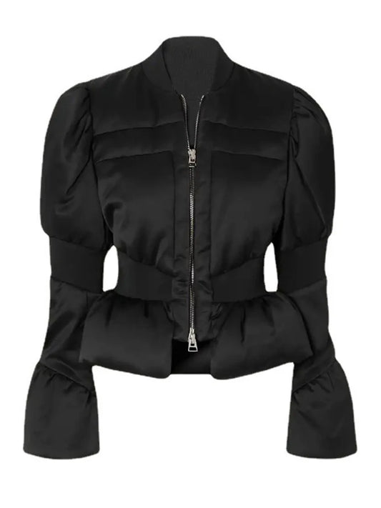 Padded Satin Down Peplum Jacket