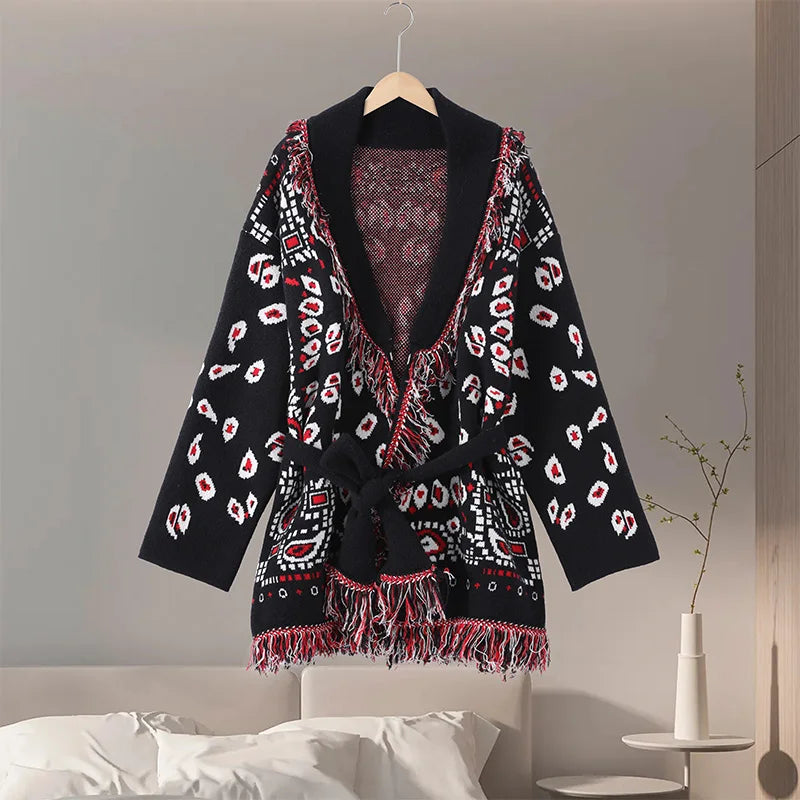 Women’s Jacquard Tassel Cardigan