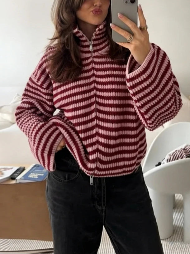 Rosalie Striped Zip-Up Cardigan