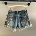 Sequin Floral Denim Shorts