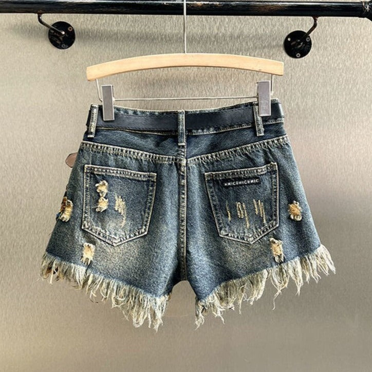 Sequin Floral Denim Shorts