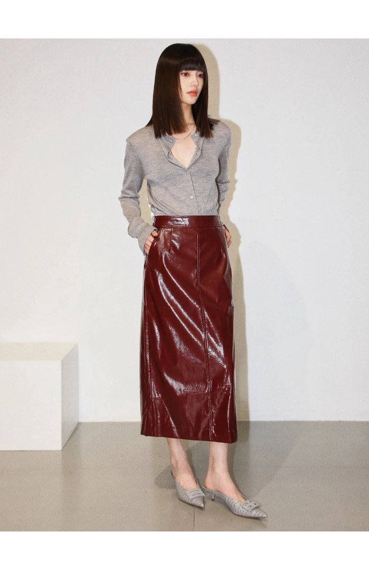 Aurora Leather Midi Skirt