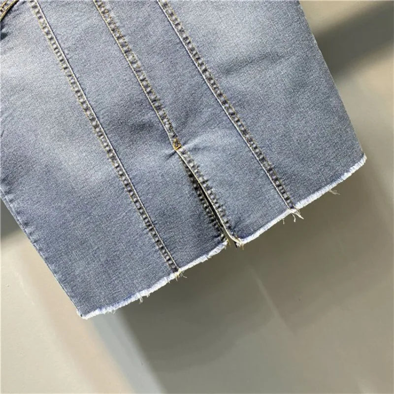 Vintage A-Line Denim Midi Skirt