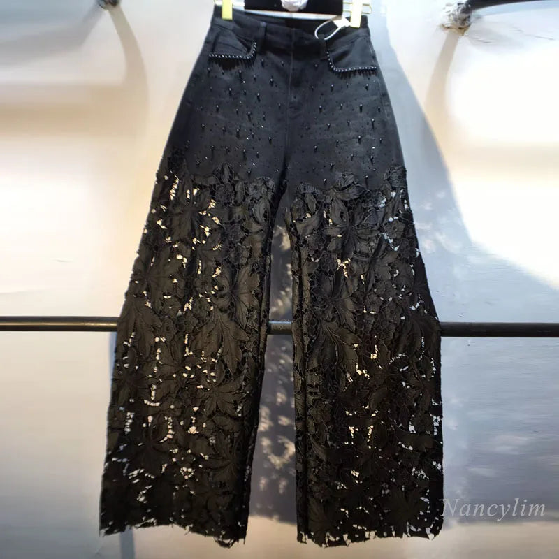 Women’s Lace Patchwork Denim Pants