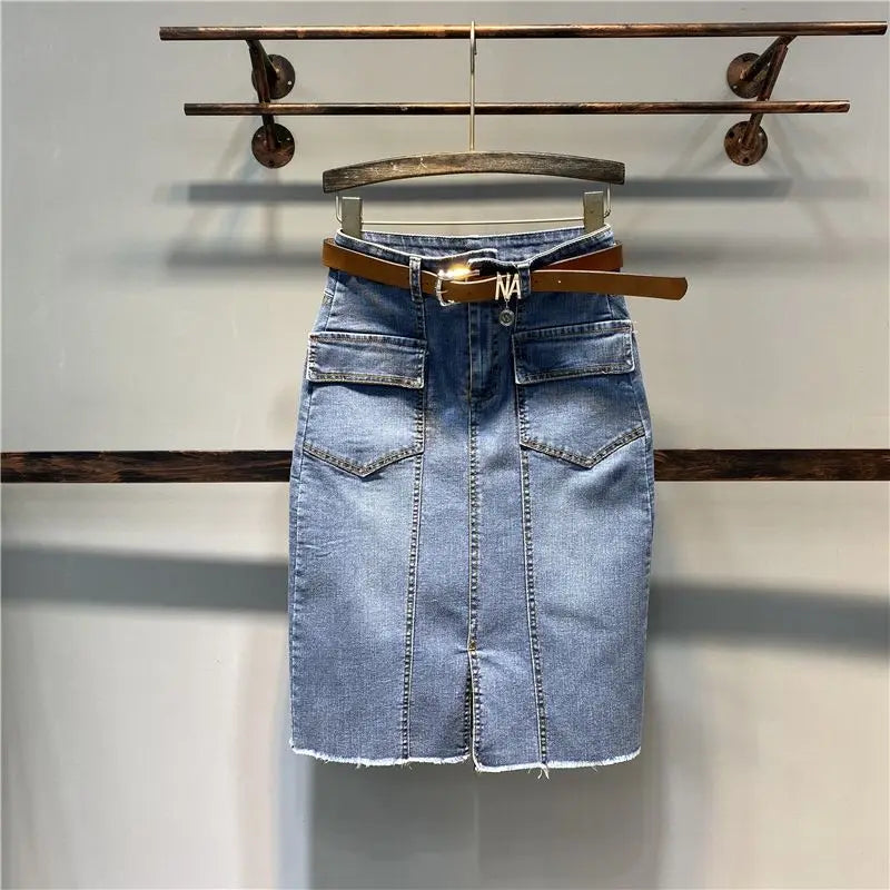 Vintage A-Line Denim Midi Skirt