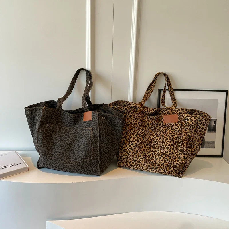 Retro Leopard Canvas Tote Bag