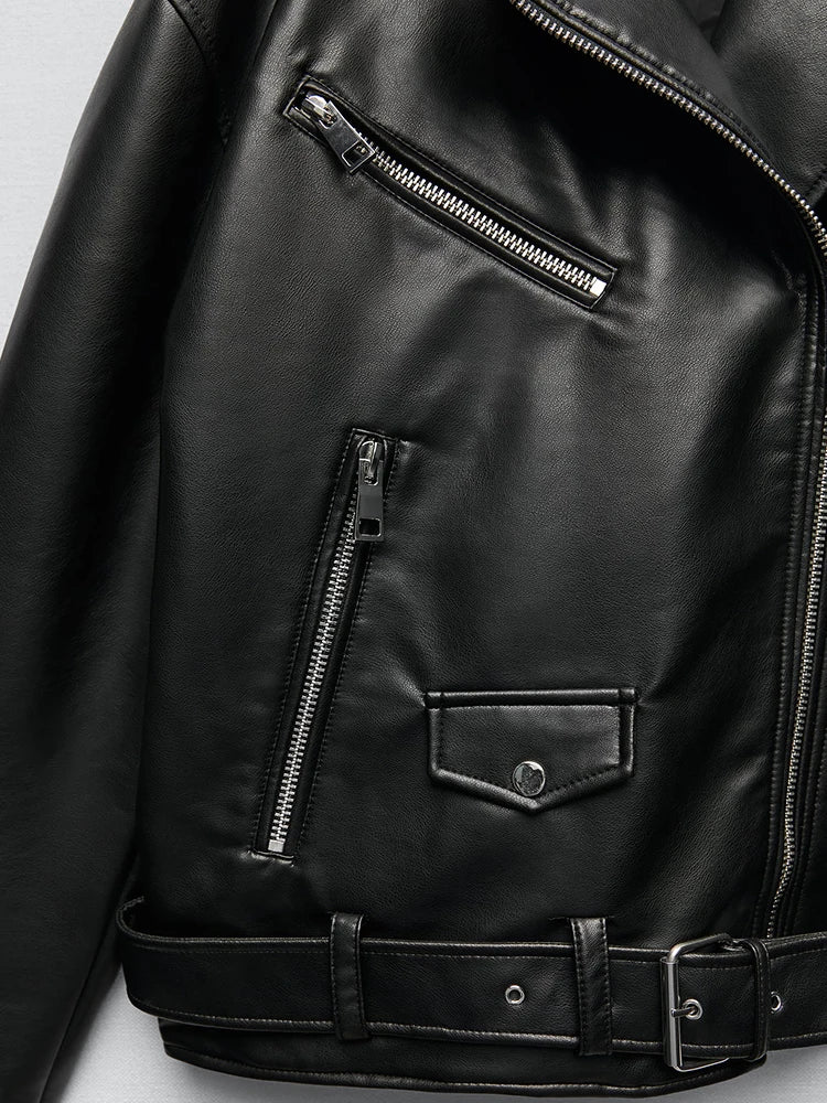 Belted Moto Faux Leather Jacket
