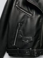 Belted Moto Faux Leather Jacket
