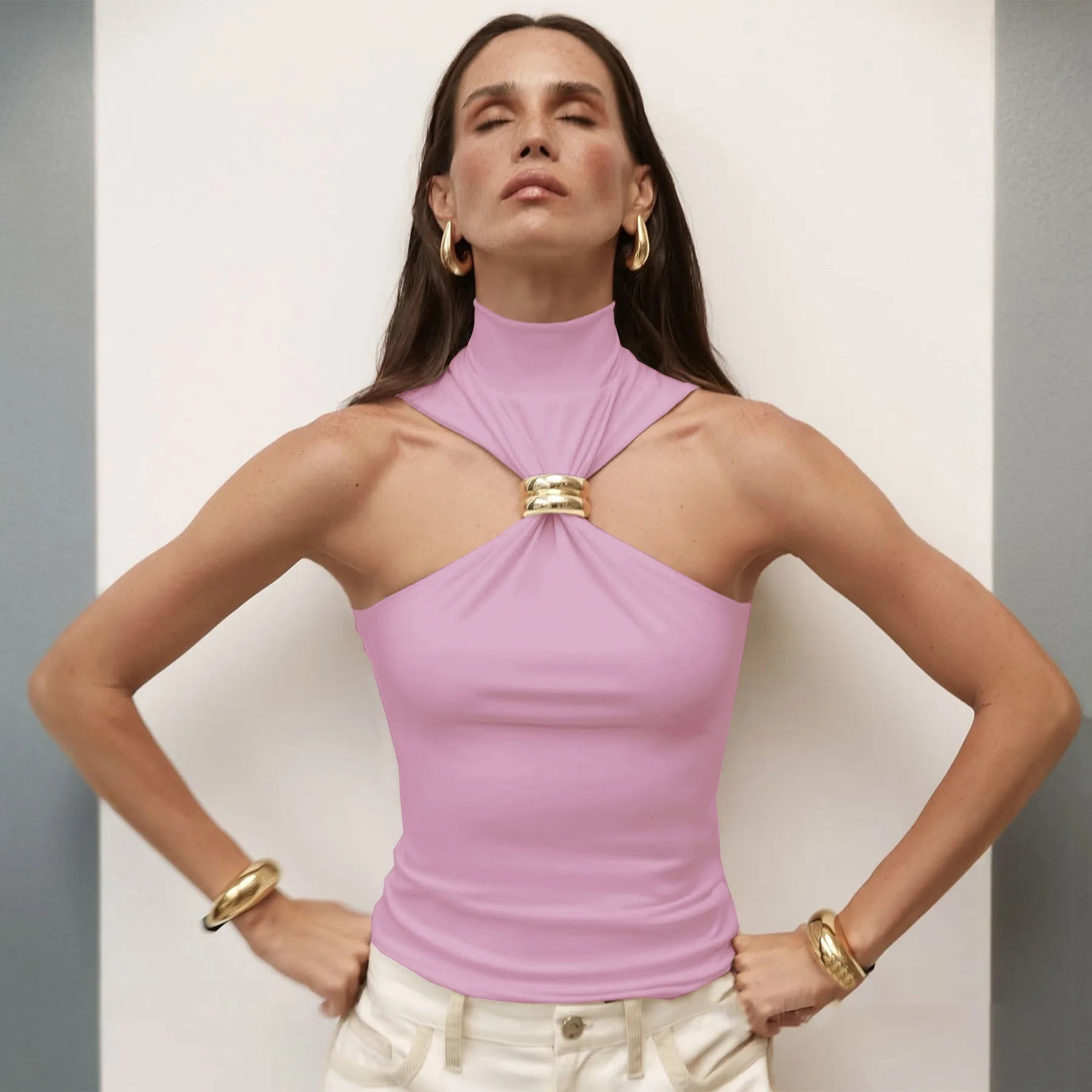 Turtleneck Knit Tank Top