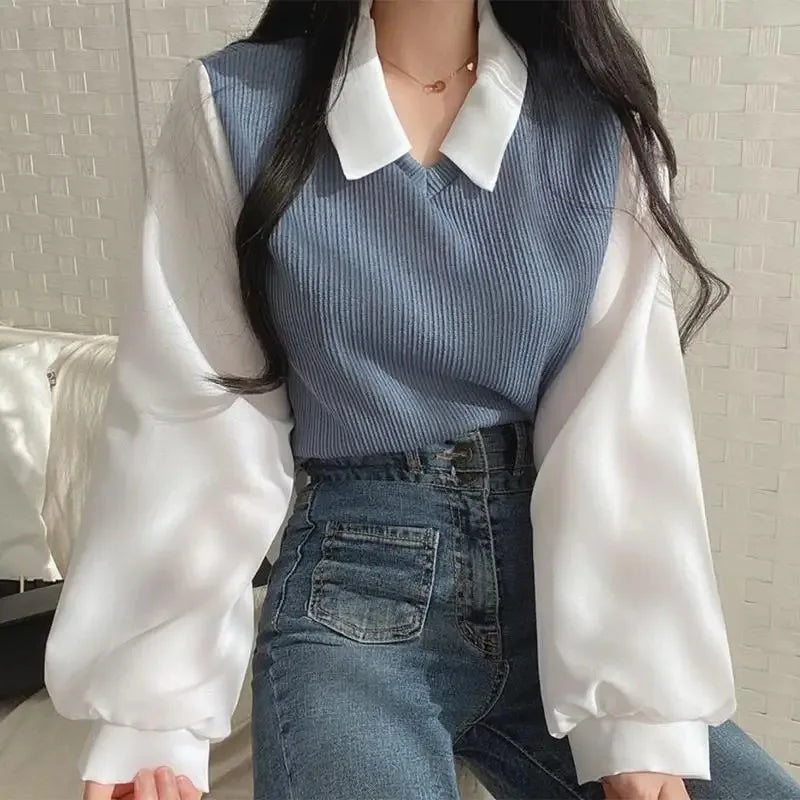 Two-piece Polo Collar Blouse
