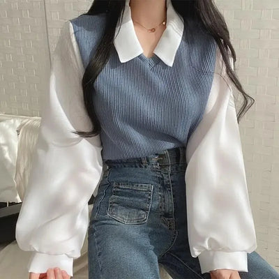 Two-piece Polo Collar Blouse