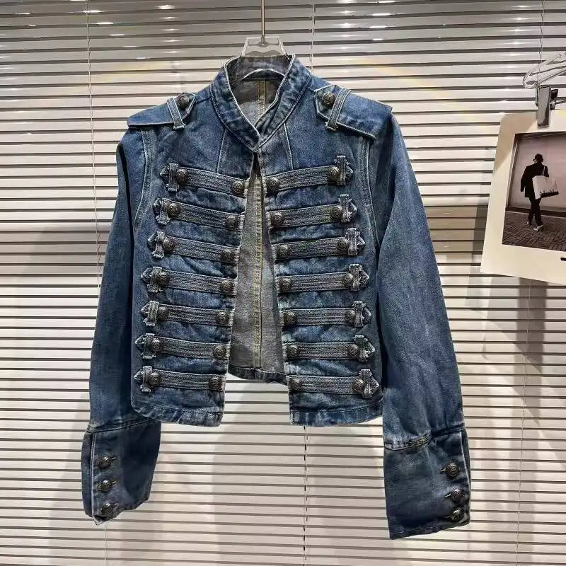 Metal Buckle Denim Short Jacket