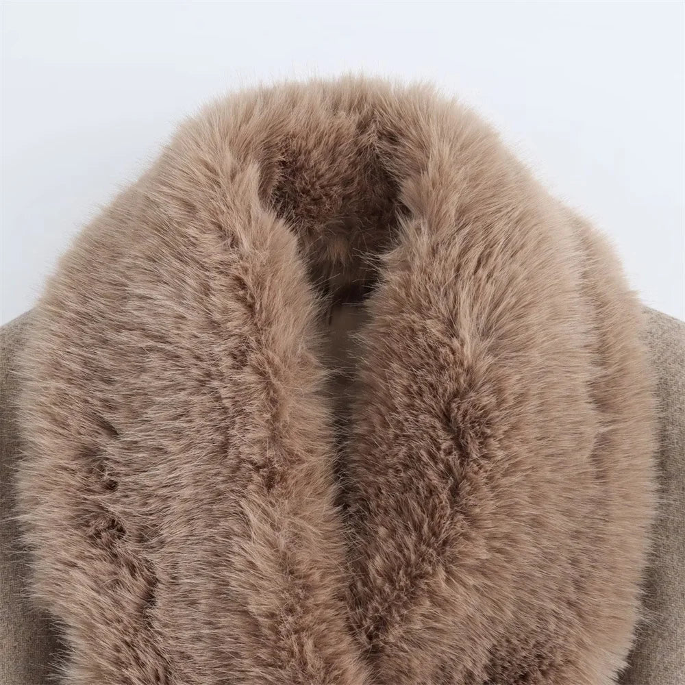 Amelie Belted Fur-Collar Coat