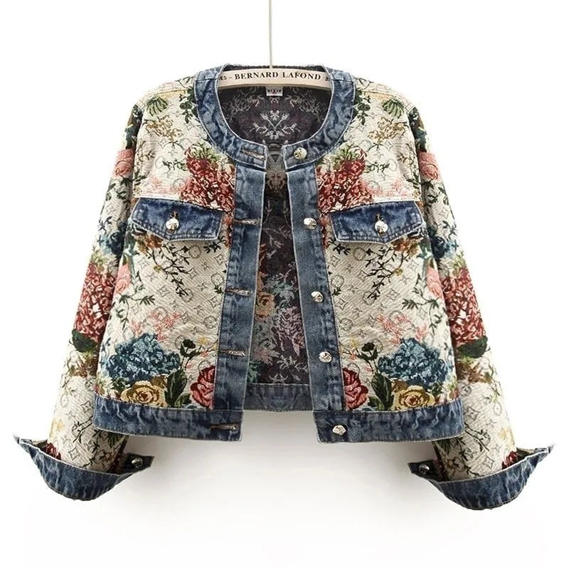 Retro Jacquard Denim Jacket