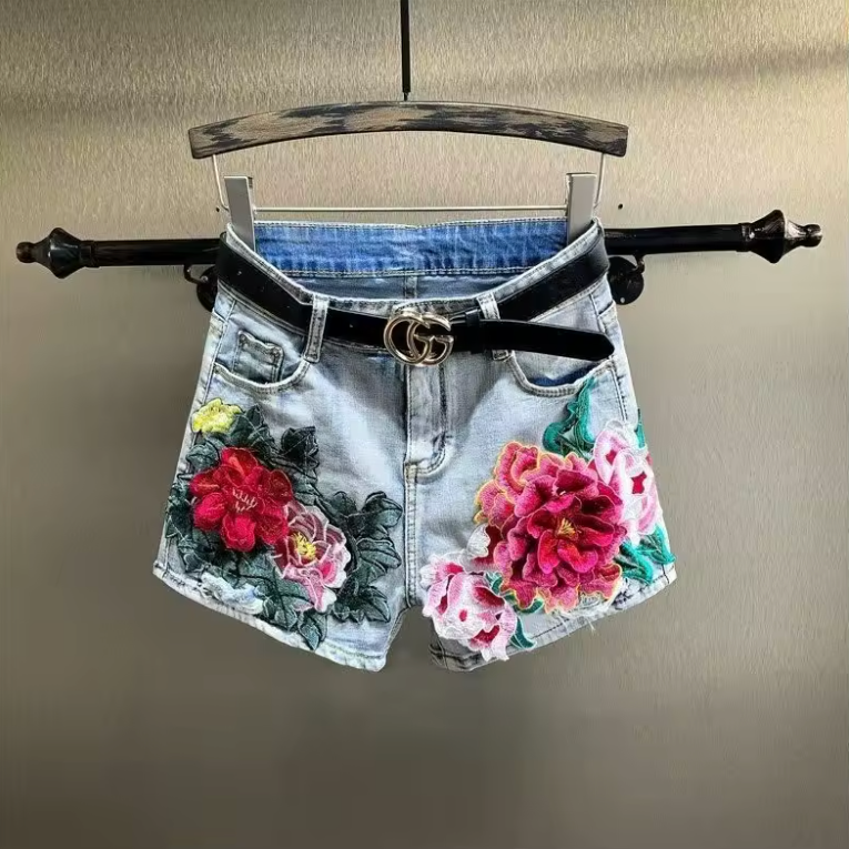 Flower Denim Shorts