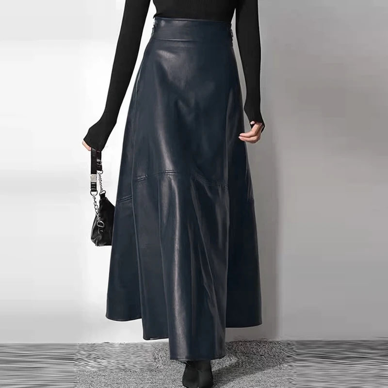 Women’s High Waist Leather Long Skirt