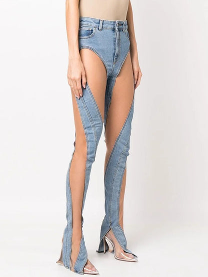 High Rise Mesh Skinny Jeans