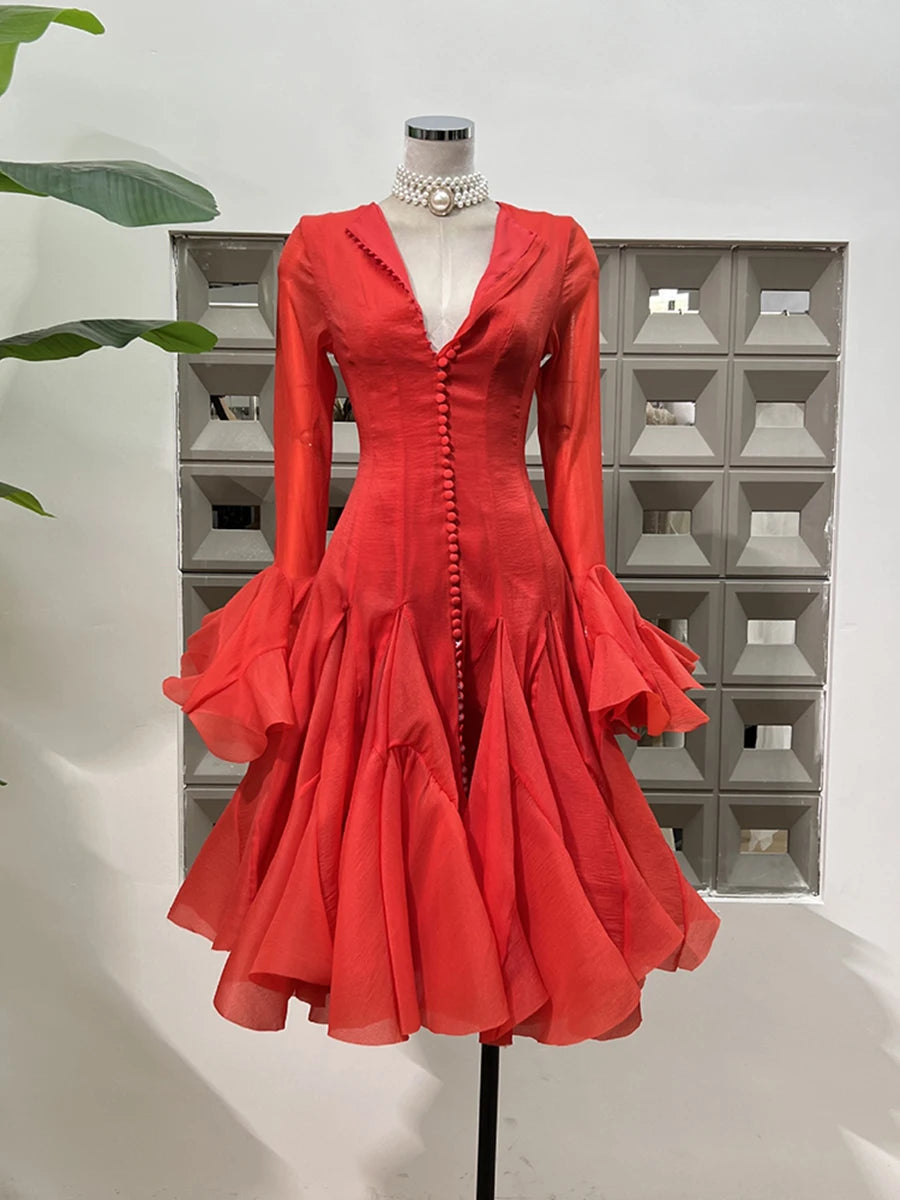 Women’s High Waist Ruffle Dress