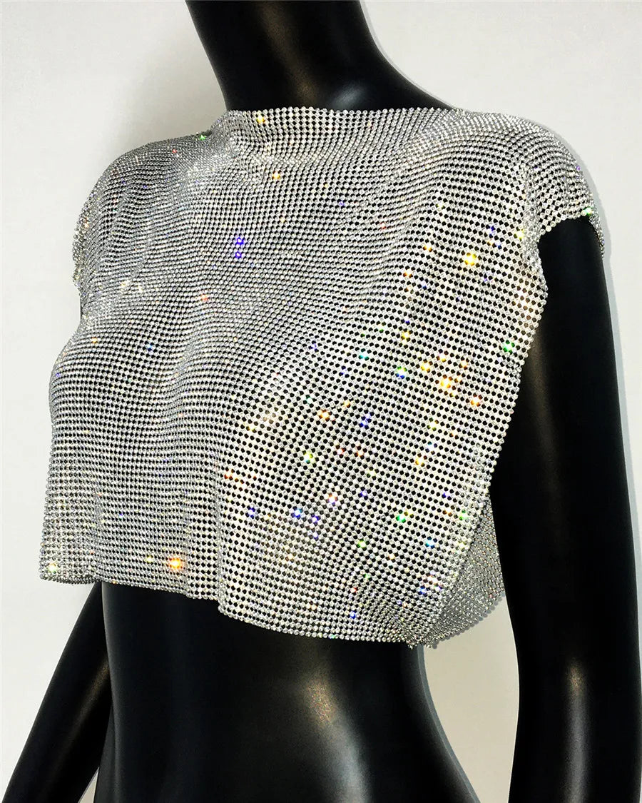 Rhinestone Metal Crop Top