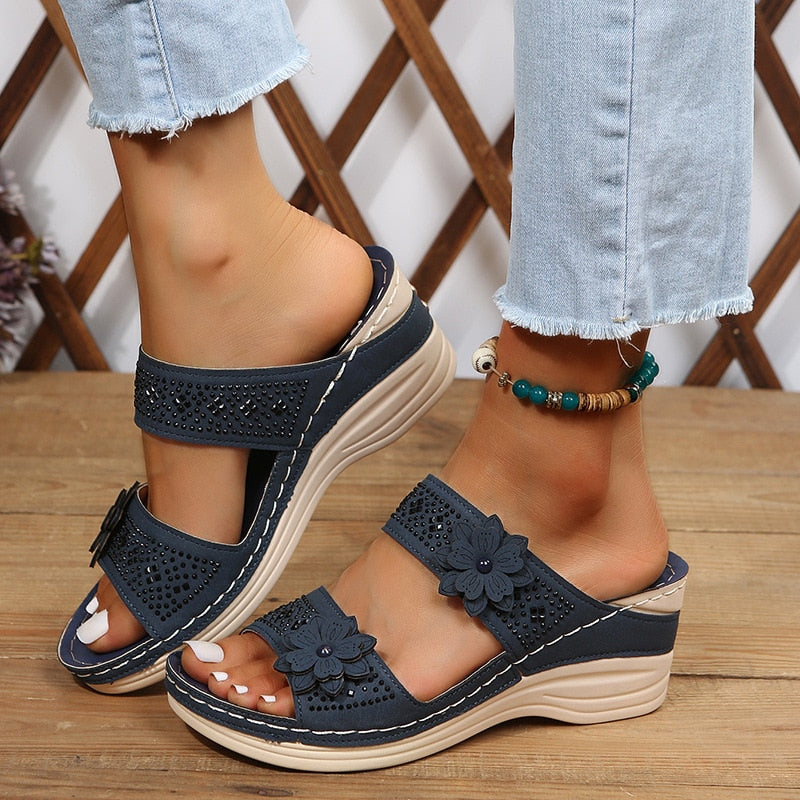 Flower Wedge Sandals