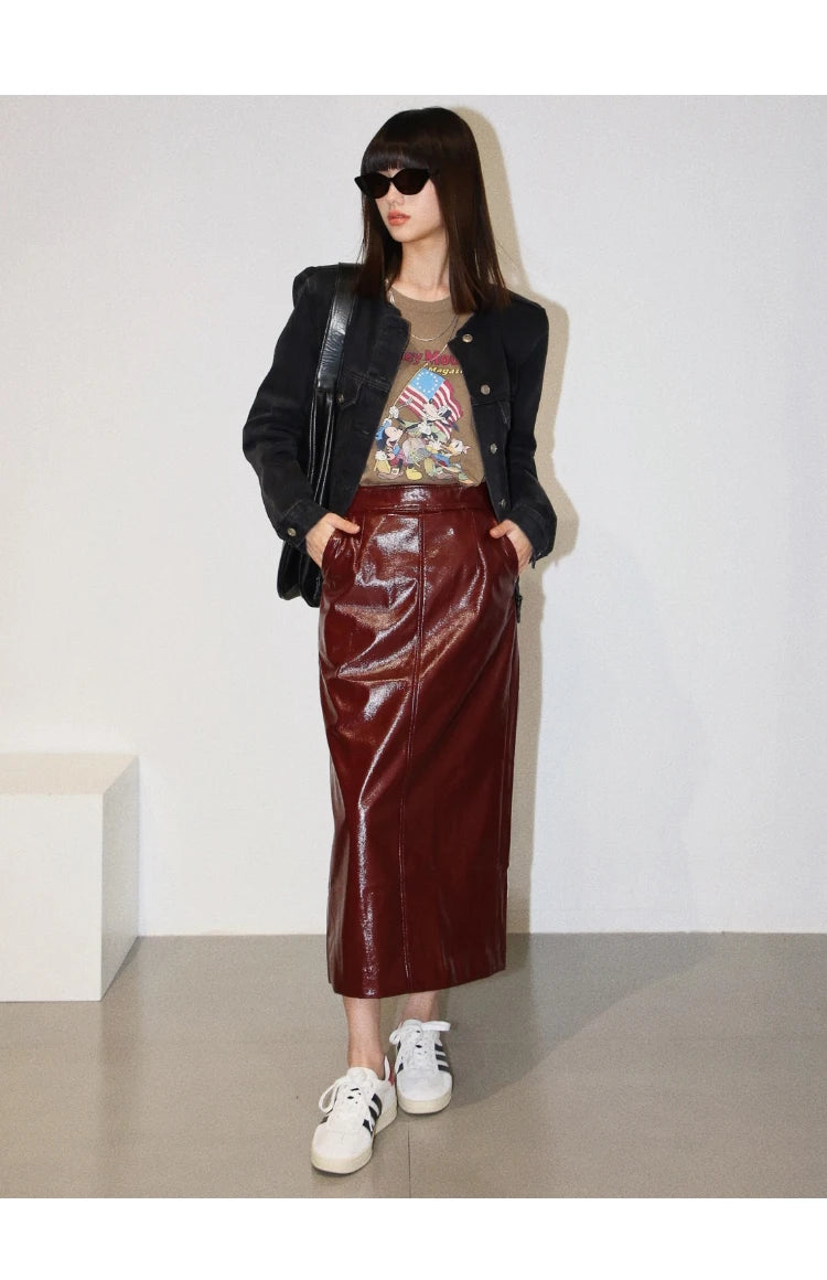 Aurora Leather Midi Skirt