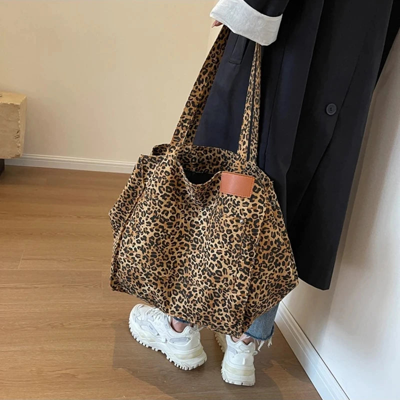 Retro Leopard Canvas Tote Bag