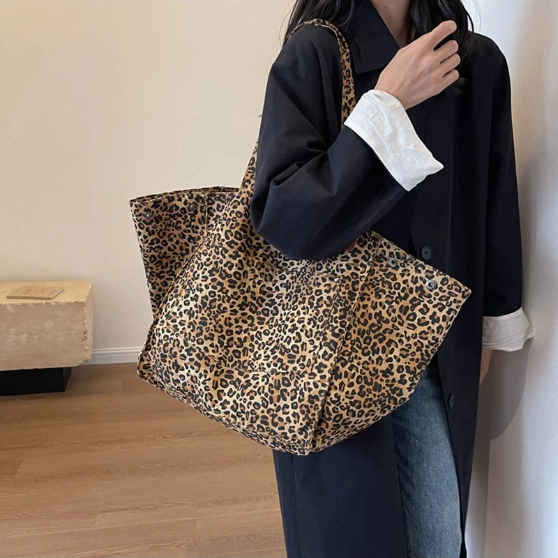 Retro Leopard Canvas Tote Bag