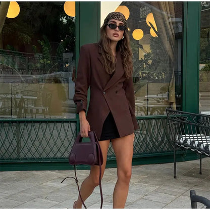 Casual Brown Lapel Blazer