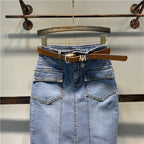 Vintage A-Line Denim Midi Skirt