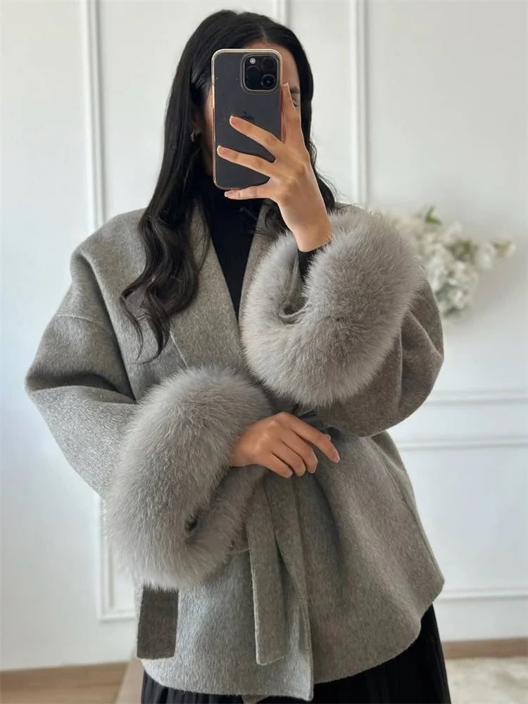 Aureline Fox Fur Wool Coat