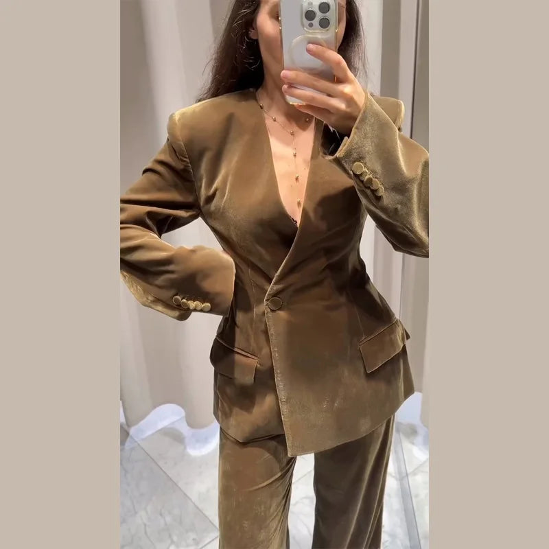 Women’s Velvet Blazer Suit Set