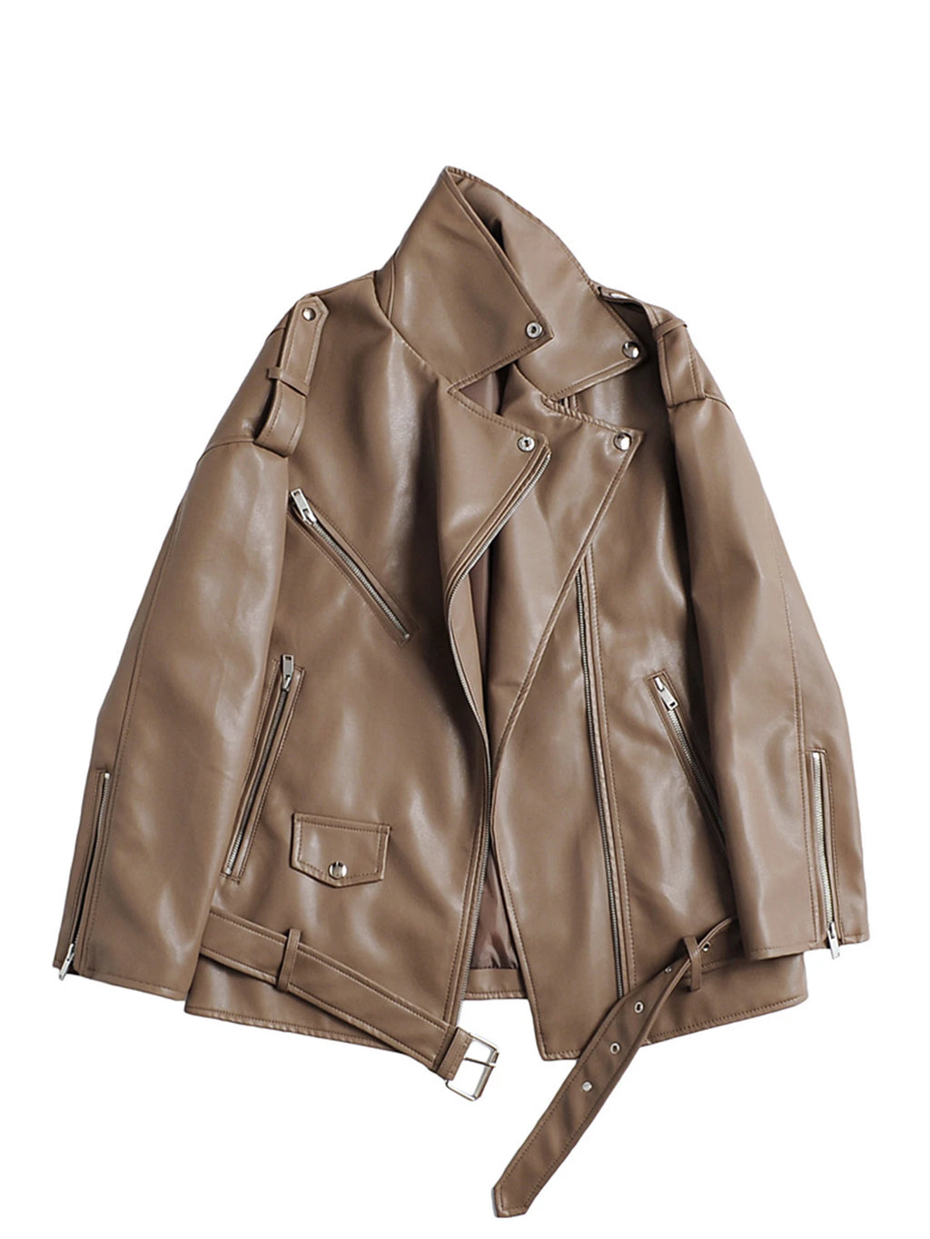 Belted Moto Faux Leather Jacket