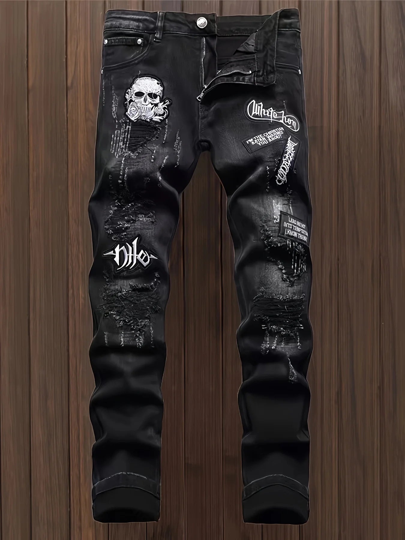 Men's Skull Patchwork Jeans