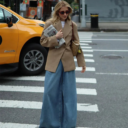 Casual Brown Lapel Blazer