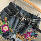 Sequin Floral Denim Shorts