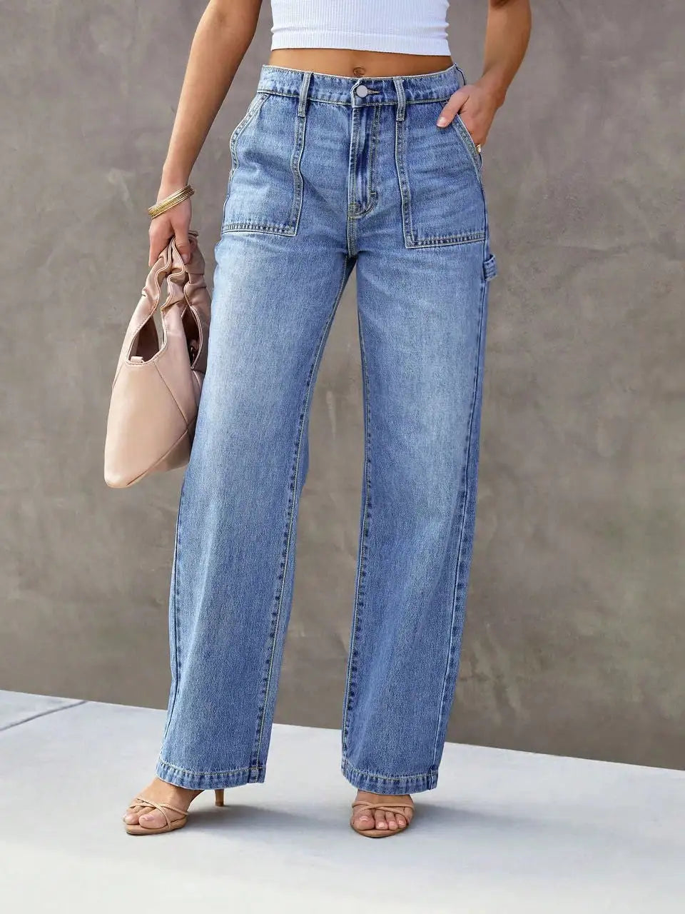 Wide-Leg Straight Denim Jeans