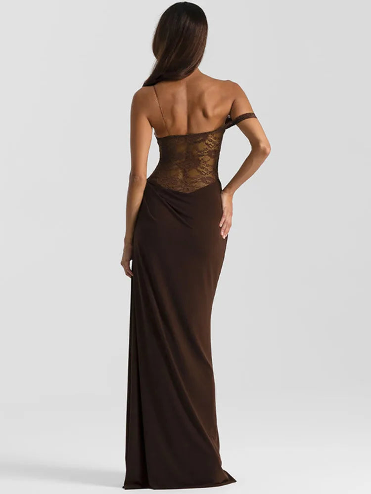 One Shoulder Lace Maxi Dress