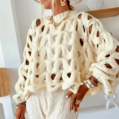 Hollow Out Long Sleeved Knitted Sweater