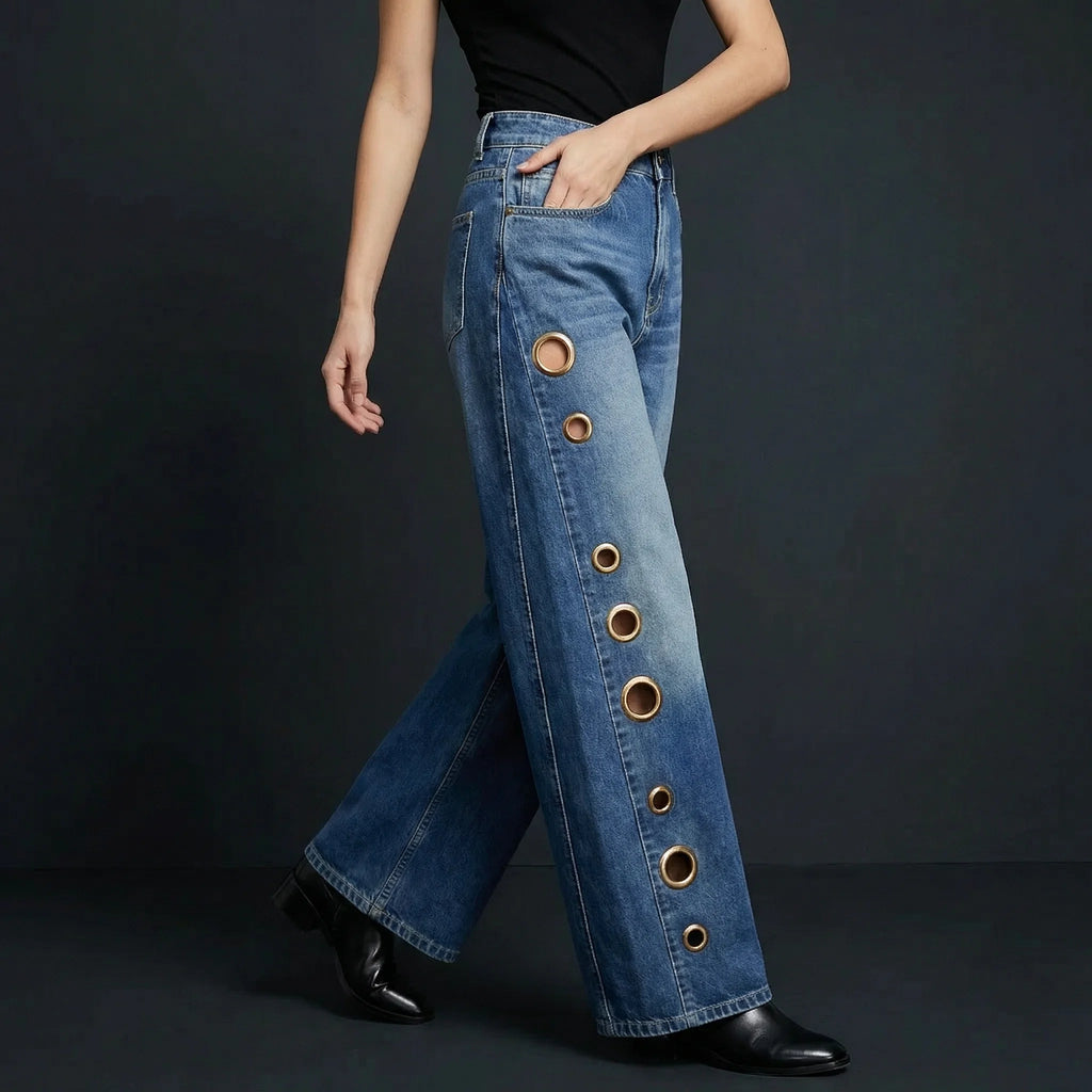 Luna Cutout Wide Leg Jeans