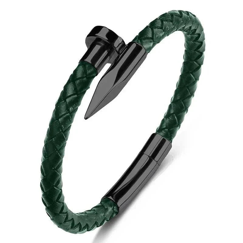 Nail leather men bracelet