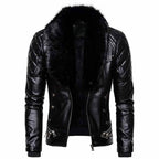 Punk Detachable Fur Collar Thickened PU Leather Jacket