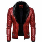 Punk Detachable Fur Collar Thickened PU Leather Jacket