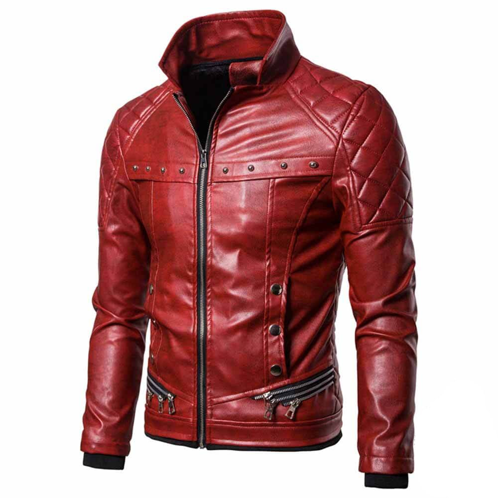 Punk Detachable Fur Collar Thickened PU Leather Jacket