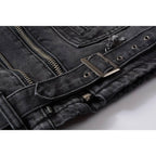 Punk Ripped Patch Men's Denim Biker Jacket